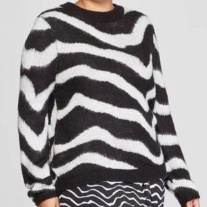 Who What Wear Women's Fuzzy Zebra Stripe Sweater, Black/White, Size Small